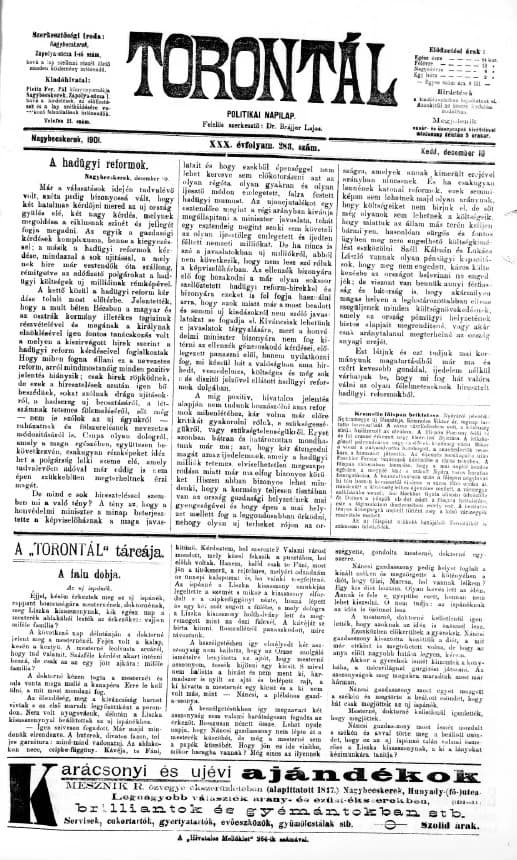 Torontál, 30. évf. 1901. december 10. 283. sz.