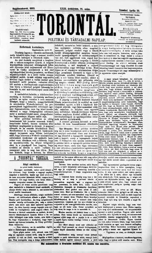 Torontál, 22. évf. 1893. április 29. 98. sz.