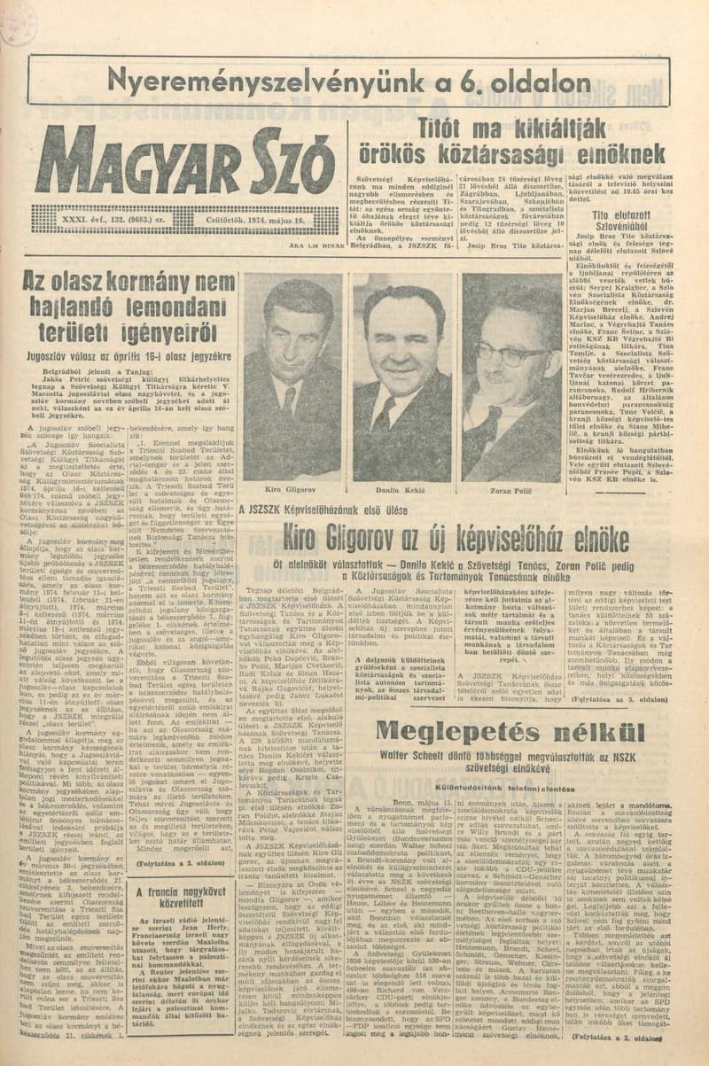 Magyar Szó, 31. évf. 1974. május 16. 132. sz. 1–20. oldal