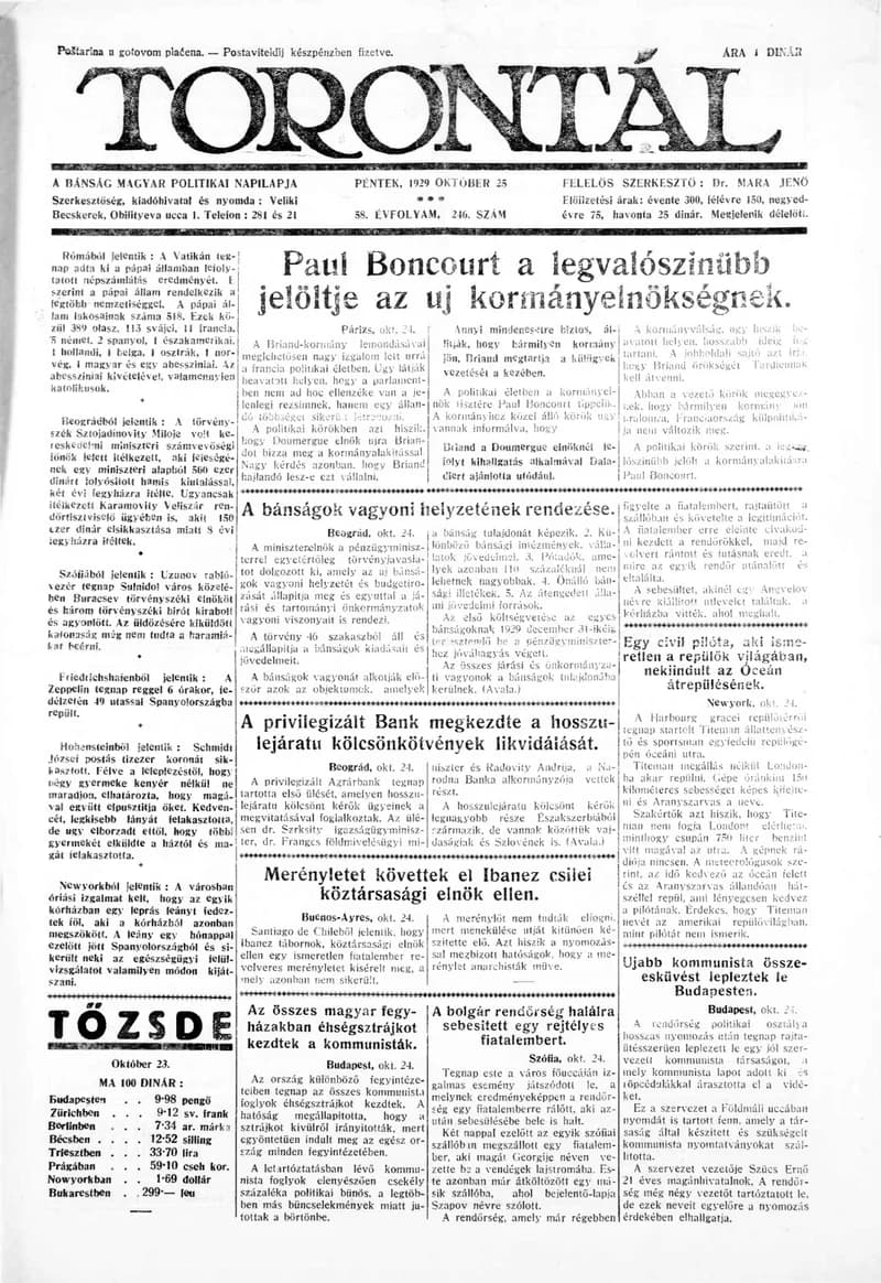 Torontál, 58. évf. 1929. október 25. 246. sz.