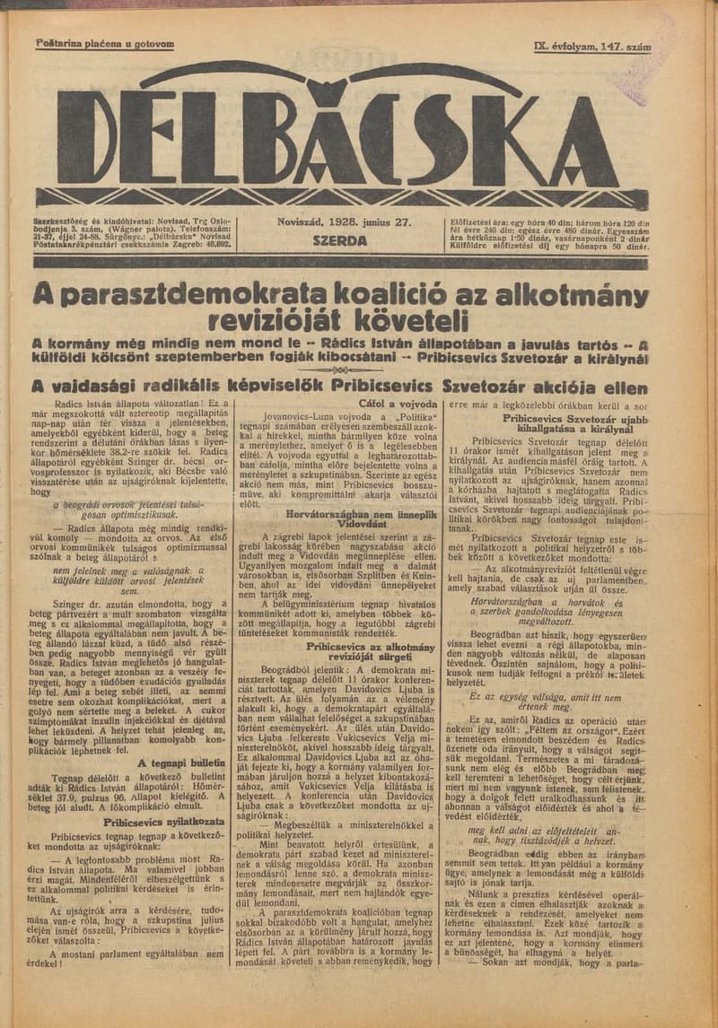 Délbácska, 9. évf. 1928. június 27. 147. sz.