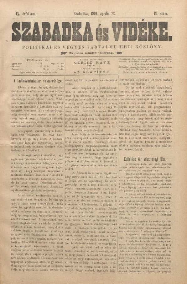 Szabadka és vidéke II, 9. évf. 1910. április 28. 18. sz.