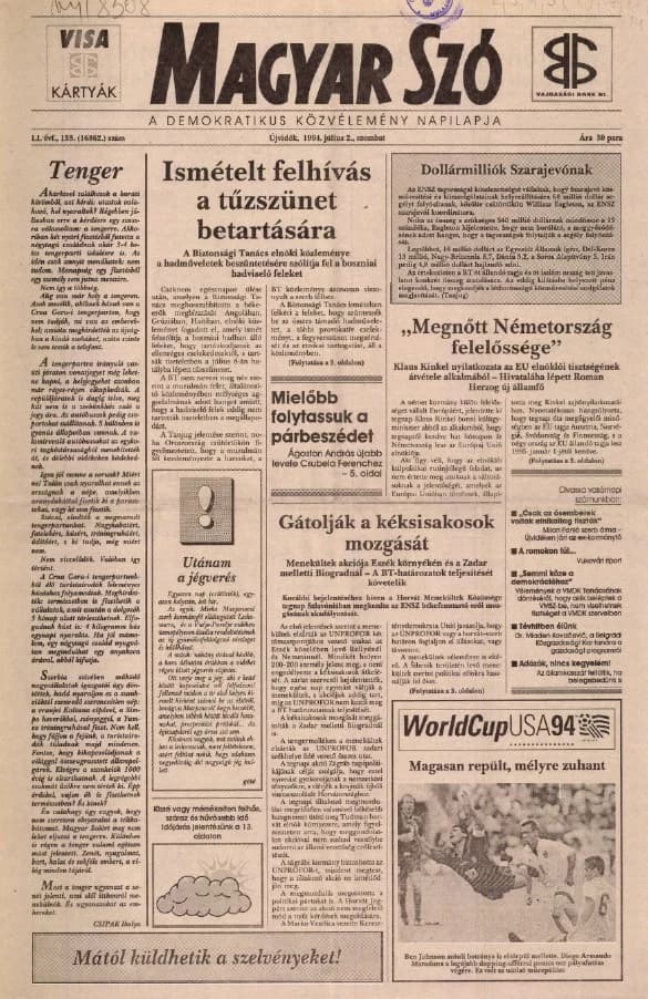 Magyar Szó, 51. évf. 1994. július 2. 133. sz. 1–16. oldal