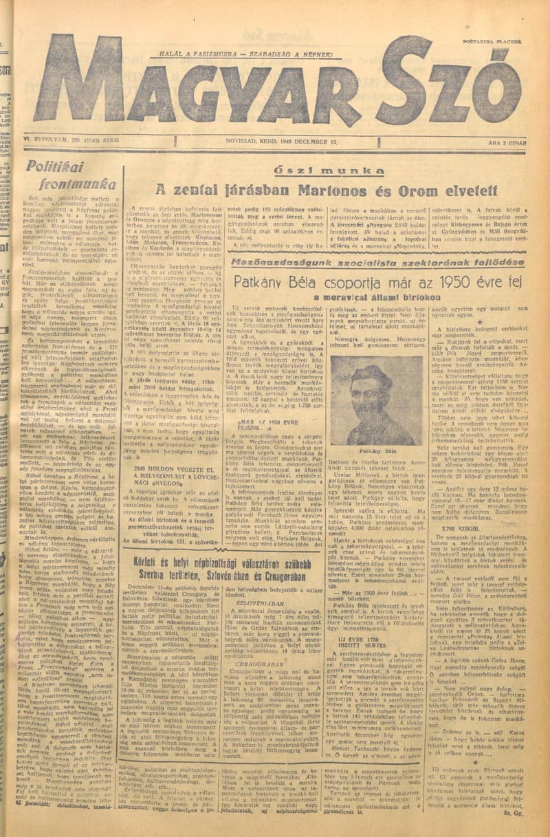 Magyar Szó, 6. évf. 1949. december 13. 295. sz. 1–4. oldal