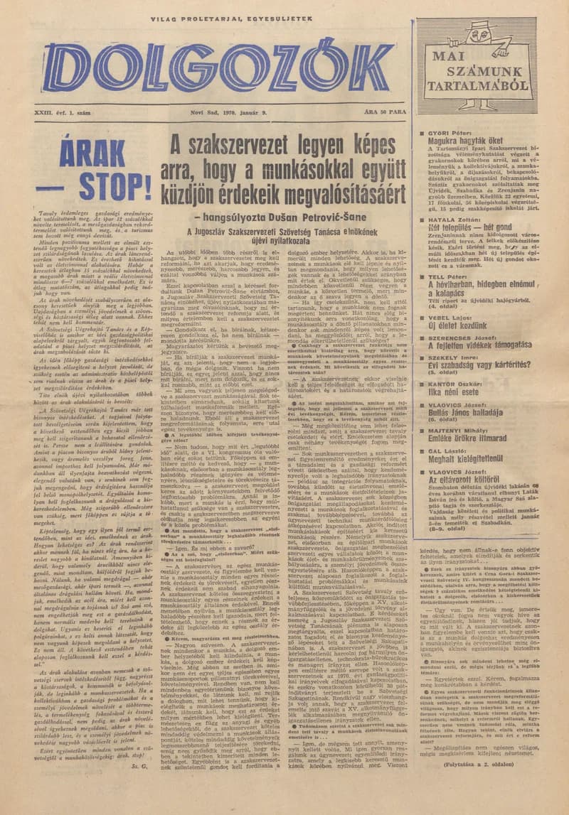 Dolgozók, 24. évf. 1970. január 9. 1. sz.