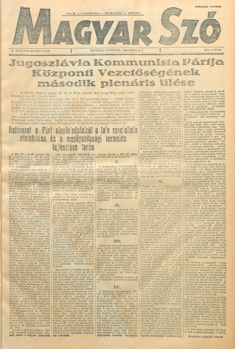 Magyar Szó, 6. évf. 1949. február 3. 28. sz. 1–4. oldal