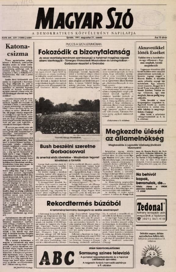 Magyar Szó, 48. évf. 1991. augusztus 21. 229. sz. 1–16. oldal