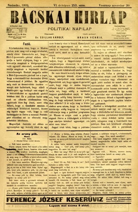 Bácskai Hirlap, 6. évf. 1902. november 30. 253. sz.