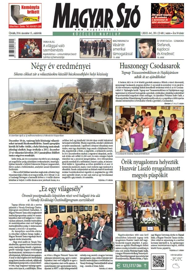 Magyar Szó, 73. évf. 2016. december 15. 293. sz. 1–20. oldal