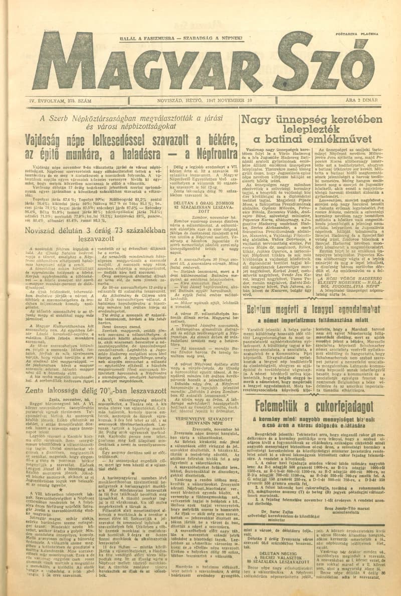 Magyar Szó, 4. évf. 1947. november 10. 275. sz. 1–4. oldal