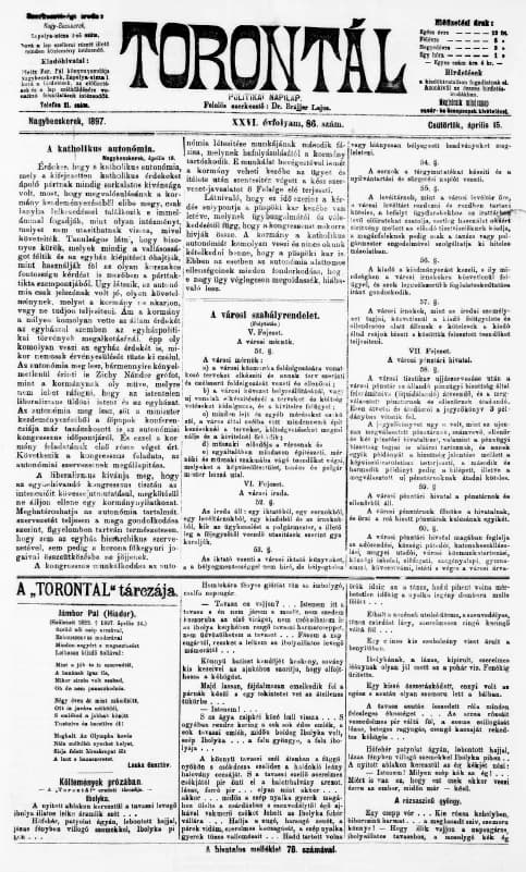 Torontál, 26. évf. 1897. április 15. 86. sz.
