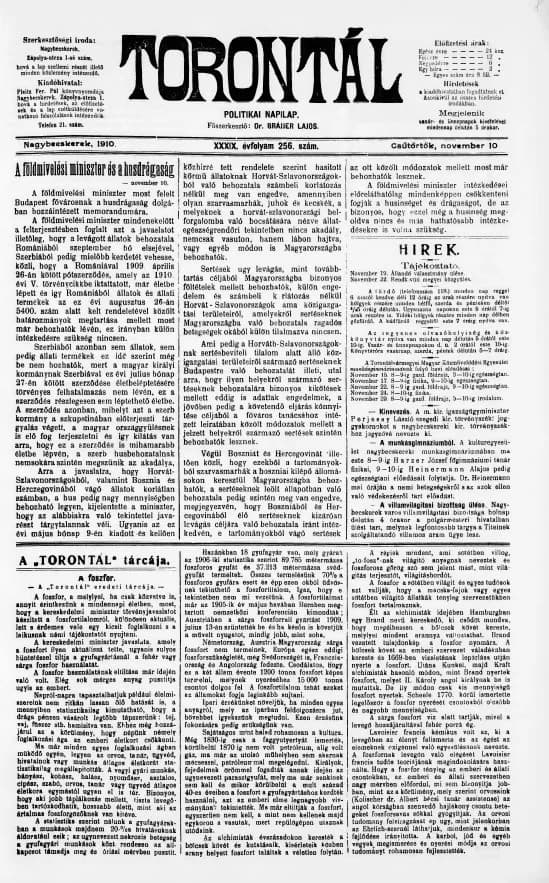 Torontál, 39. évf. 1910. november 10. 256. sz.