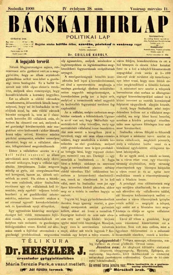 Bácskai Hirlap, 4. évf. 1900. március 11. 38. sz.