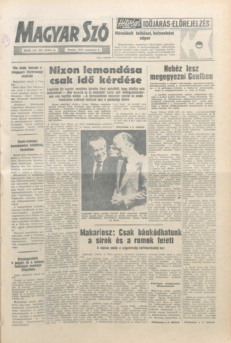 Magyar Szó, 31. évf. 1974. augusztus 9. 217. sz. 1–12. oldal