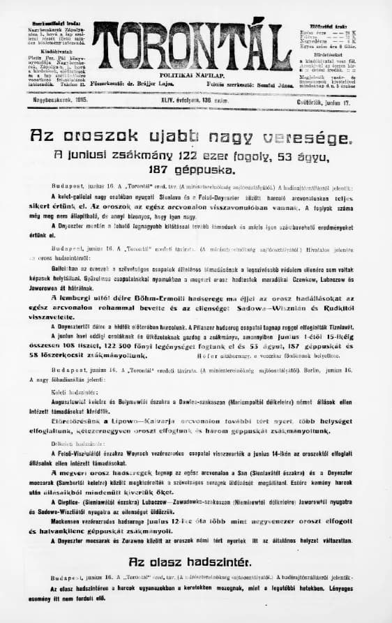 Torontál, 44. évf. 1915. június 17. 136. sz.