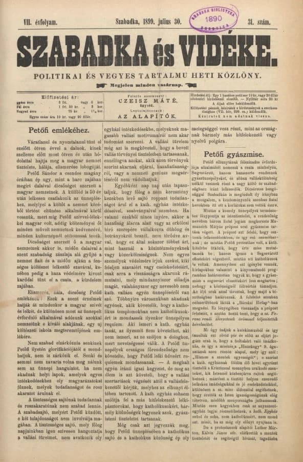 Szabadka és vidéke II, 7. évf. 1899. július 30. 31. sz.