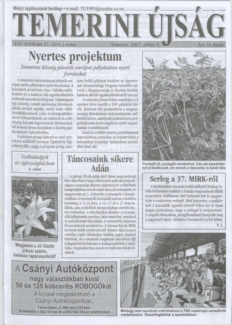 Temerini Újság, 13. évf. 2007. július 5. 27. sz.