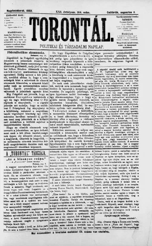 Torontál, 21. évf. 1892. augusztus 11. 164. sz.