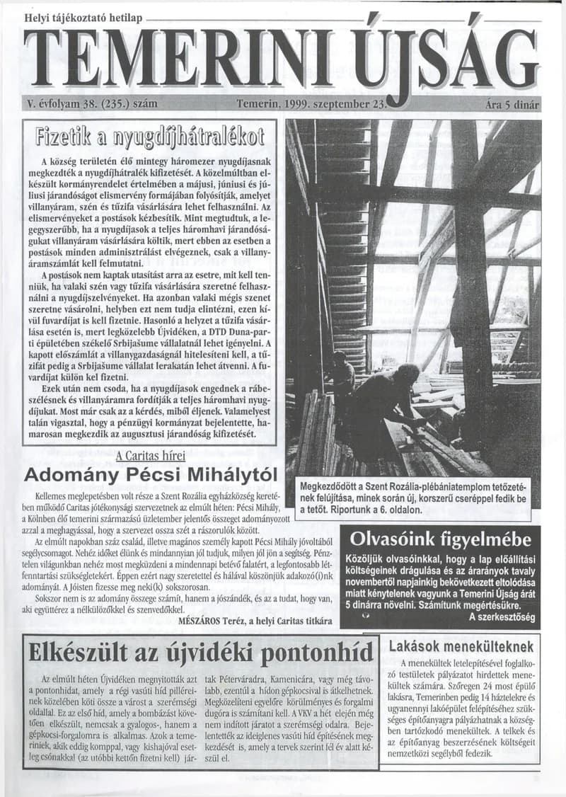 Temerini Újság, 5. évf. 1999. szeptember 23. 38. sz.