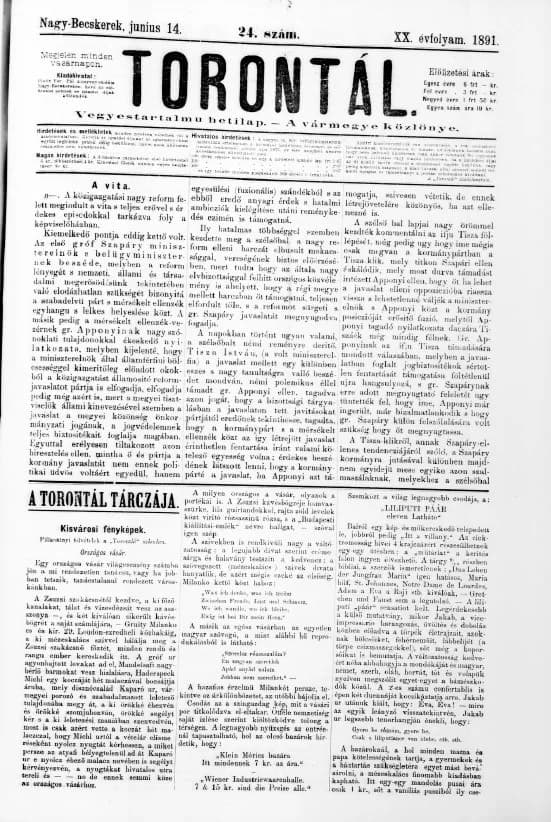 Torontál, 20. évf. 1891. június 14. 24. sz.