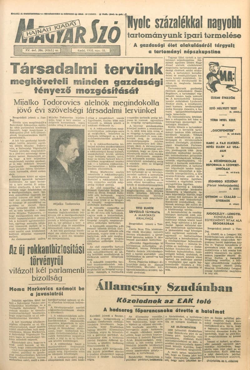 Magyar Szó, 15. évf. 1958. november 18. 286. sz. 1–14. oldal