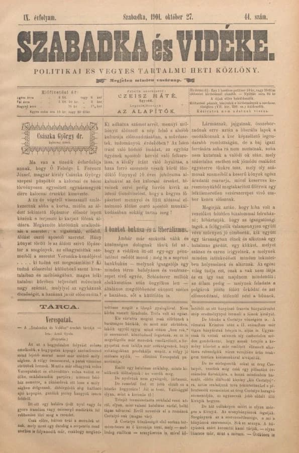 Szabadka és vidéke II, 9. évf. 1901. október 27. 44. sz.