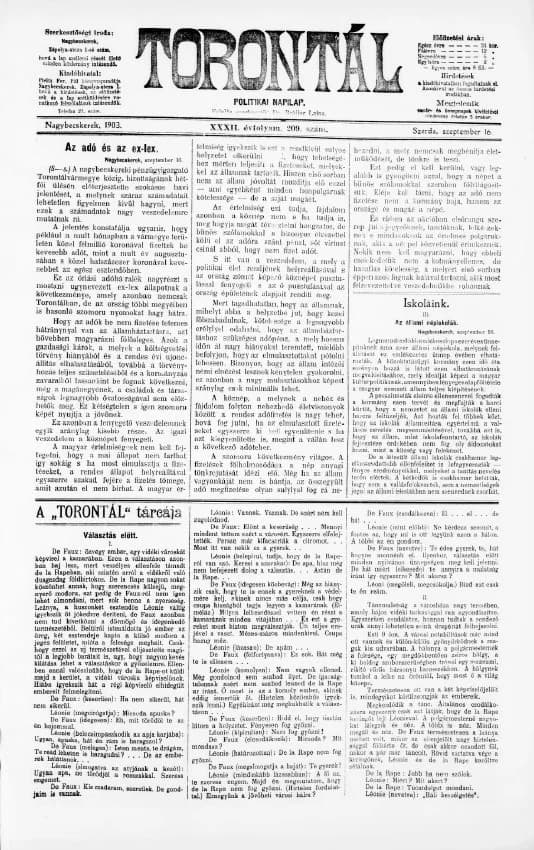Torontál, 32. évf. 1903. szeptember 16. 209. sz.