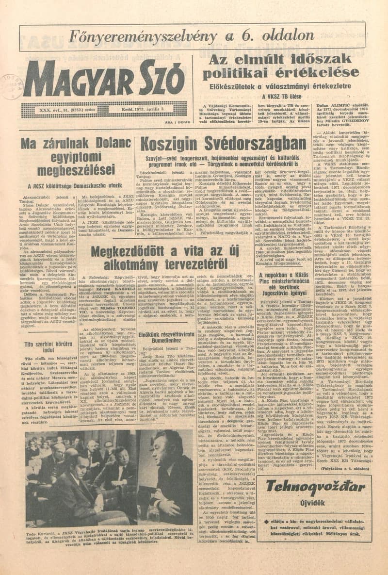 Magyar Szó, 30. évf. 1973. április 3. 91. sz. 1–20. oldal