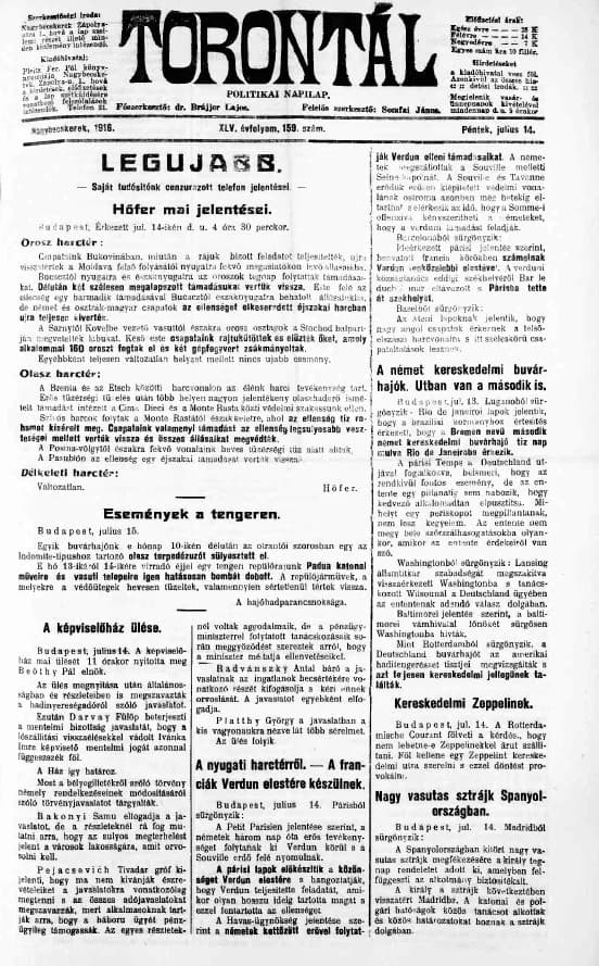 Torontál, 45. évf. 1916. július 14. 159. sz.