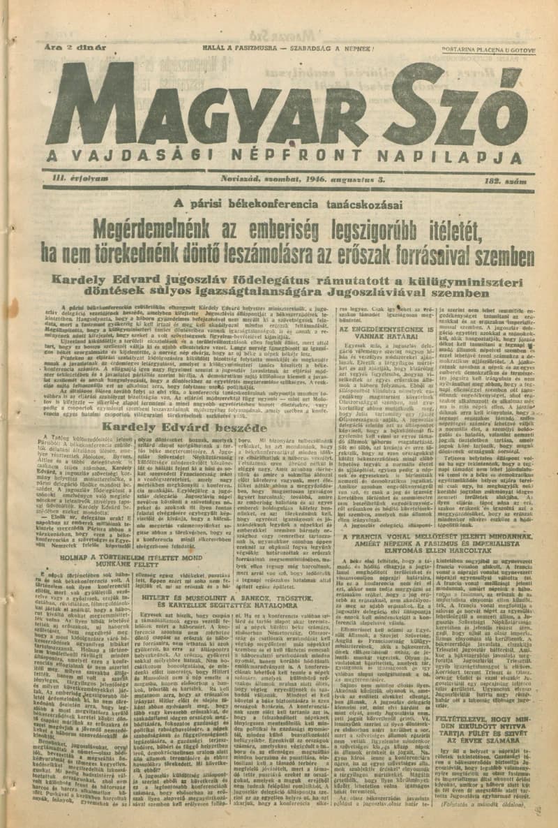 Magyar Szó, 3. évf. 1946. augusztus 3. 182. sz. 1–8. oldal