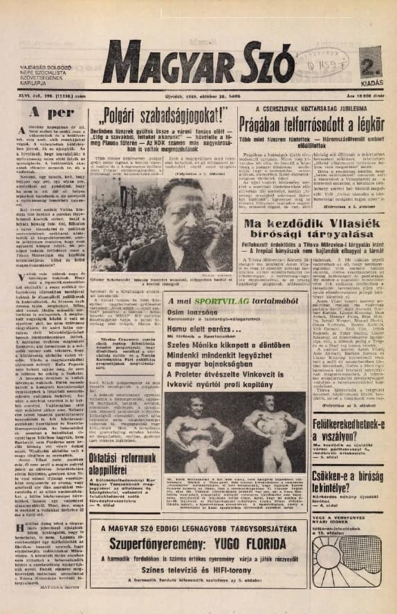 Magyar Szó, 46. évf. 1989. október 30. 298. sz. 1–20. oldal