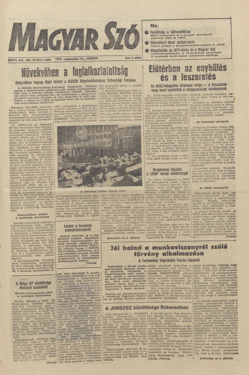 Magyar Szó, 36. évf. 1979. szeptember 27. 266. sz. 1–20. oldal