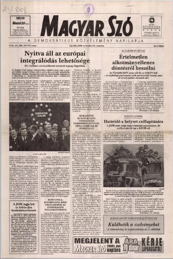 Magyar Szó, 57. évf. 2000. november 25. 280. sz. 1–16. oldal