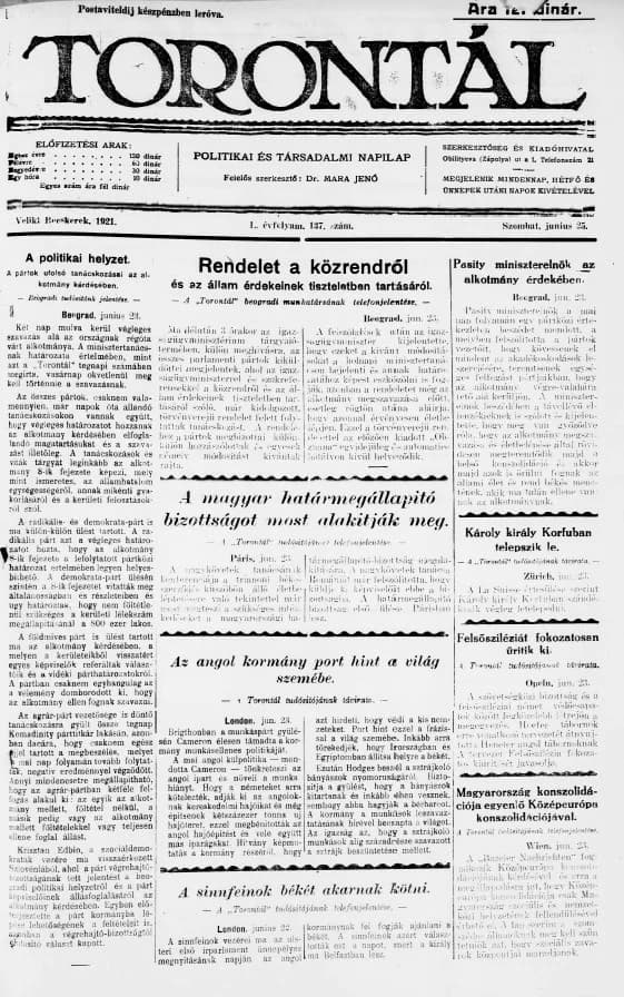 Torontál, 50. évf. 1921. június 25. 137. sz.