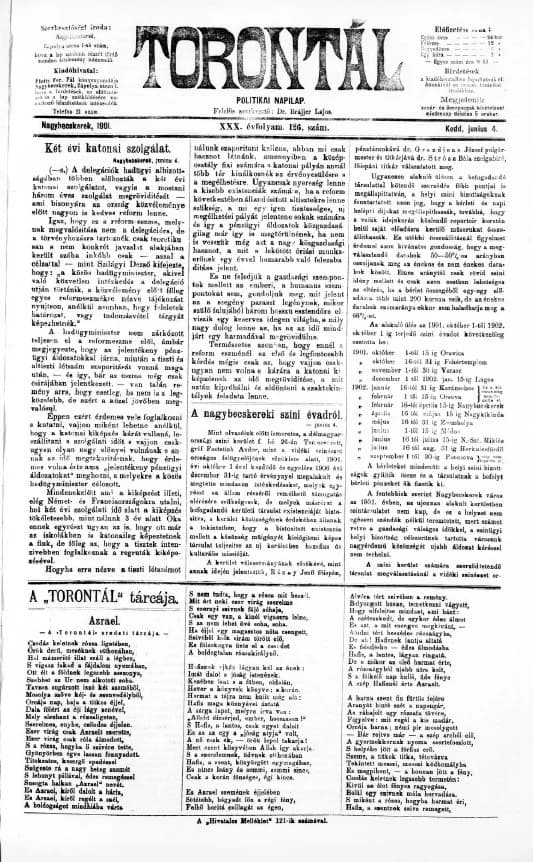 Torontál, 30. évf. 1901. június 4. 126. sz.