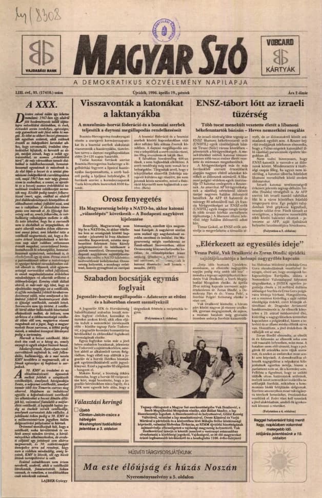 Magyar Szó, 53. évf. 1996. április 19. 93. sz. 1–16. oldal