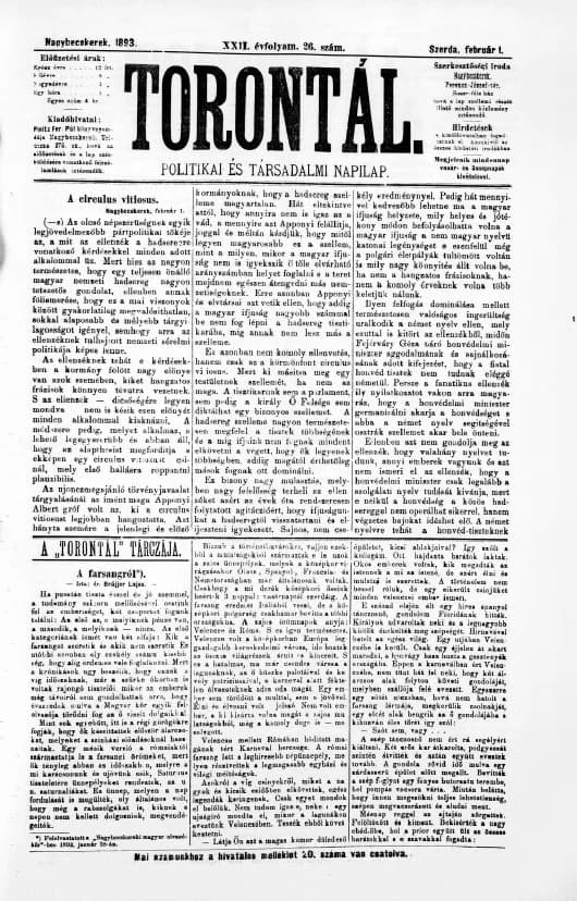 Torontál, 22. évf. 1893. február 1. 26. sz.