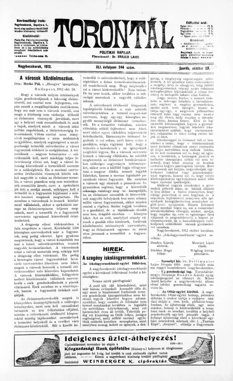 Torontál, 41. évf. 1912. október 24. 244. sz.
