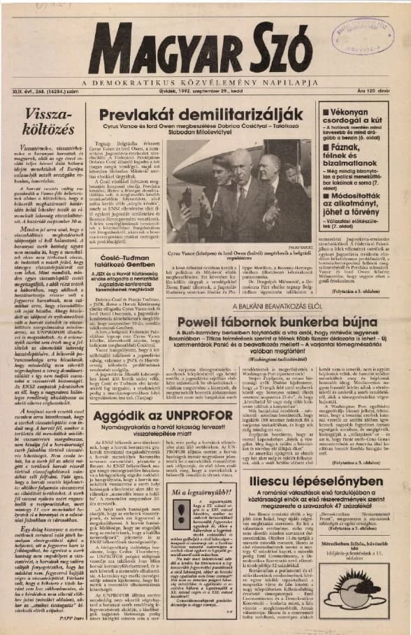 Magyar Szó, 49. évf. 1992. szeptember 29. 268. sz. 1–16. oldal