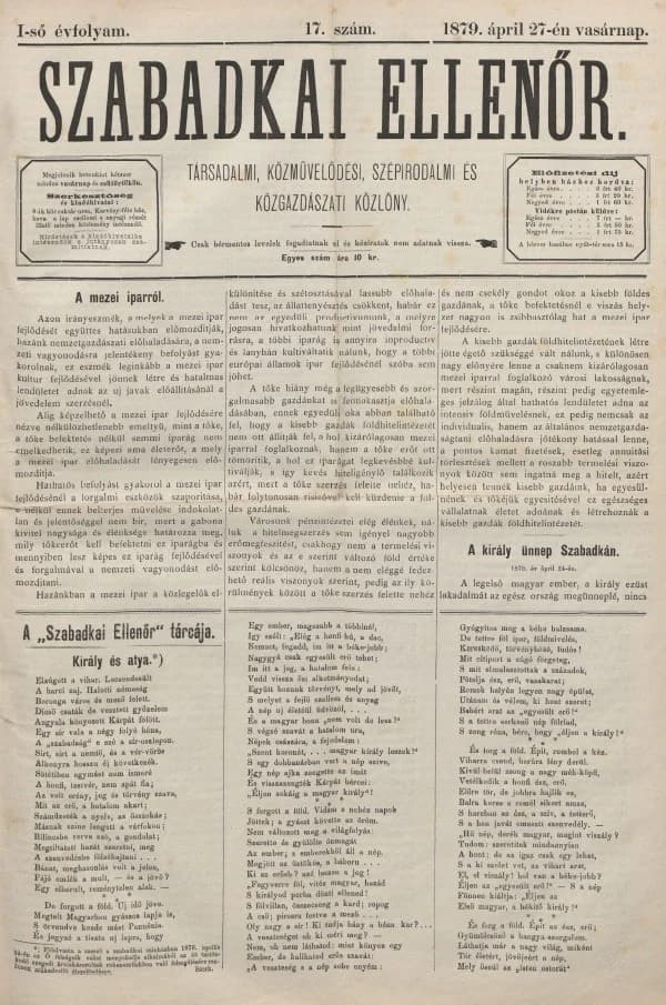 Szabadkai Ellenőr, 1. évf. 1879. április 27. 17. sz.