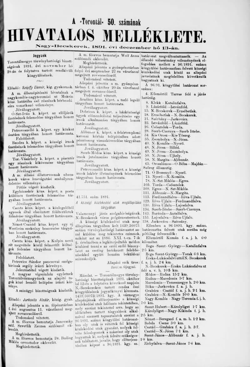 A Totontál  hivatalos melléklete, 4. évf. 1891. december 13. 50. sz.