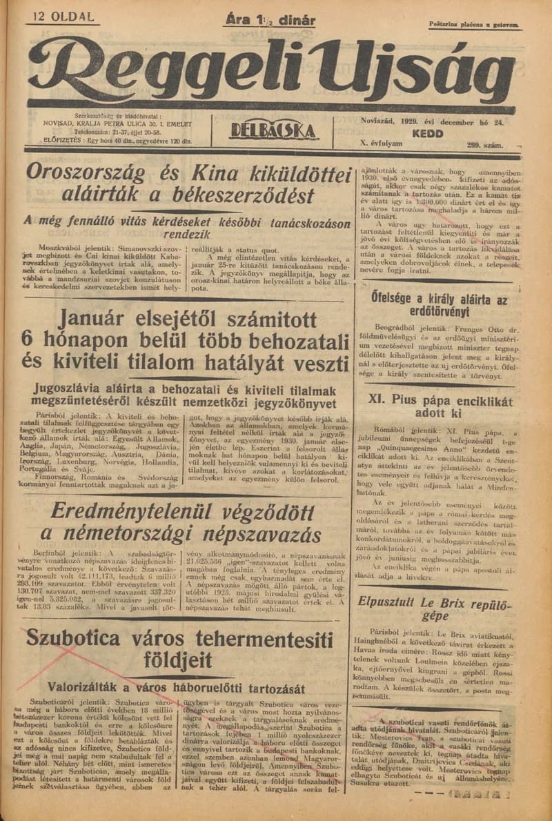 Reggeli Újság, 10. évf. 1929. december 24. 299. sz.