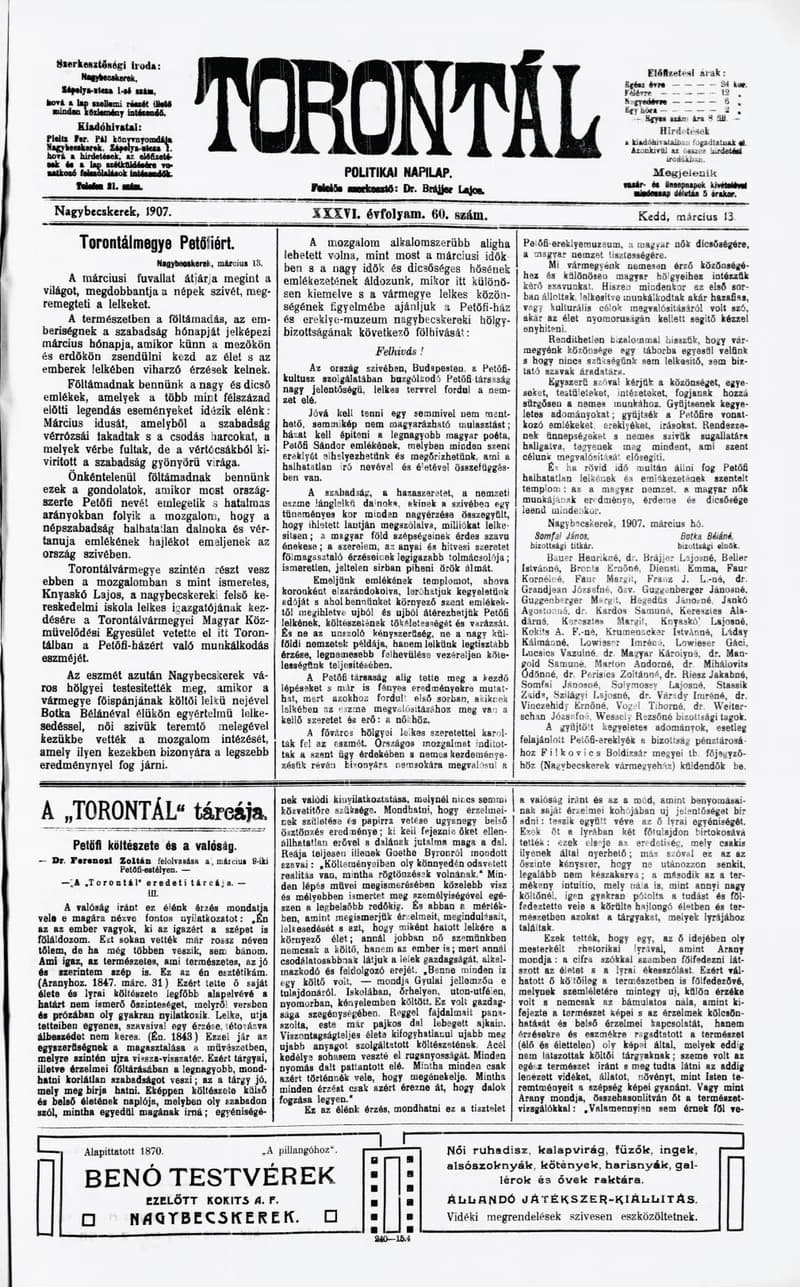 Torontál, 36. évf. 1907. március 13. 60. sz.