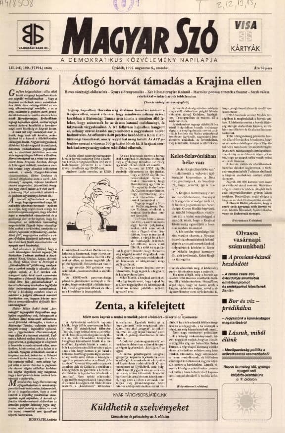 Magyar Szó, 52. évf. 1995. augusztus 5. 180. sz. 1–16. oldal