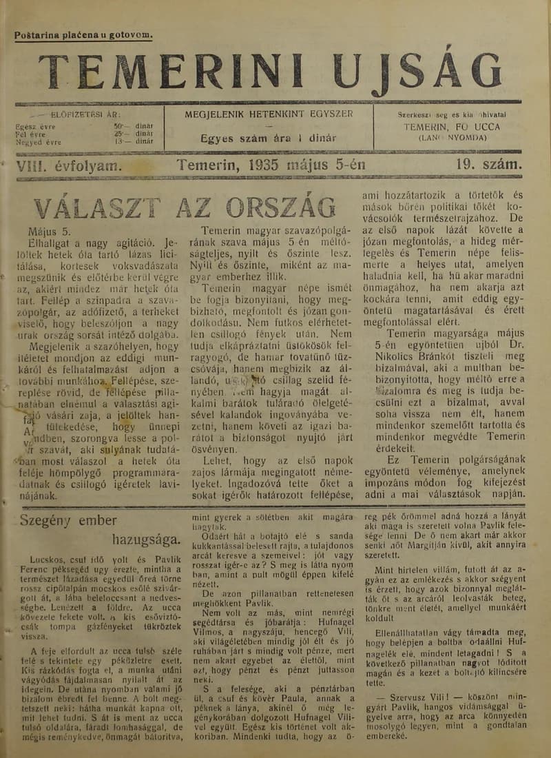 Temerini Újság 1928-1944, 8. évf. 1935. május 5. 19. sz.