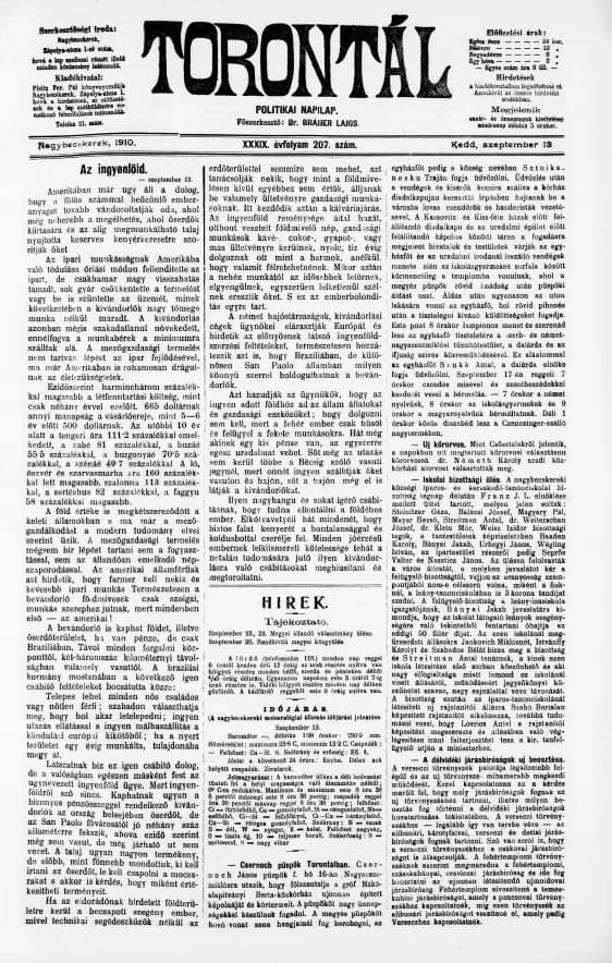 Torontál, 39. évf. 1910. szeptember 13. 207. sz.