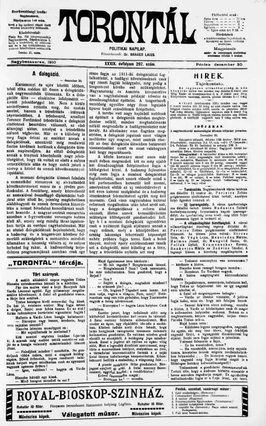 Torontál, 39. évf. 1910. december 30. 297. sz.