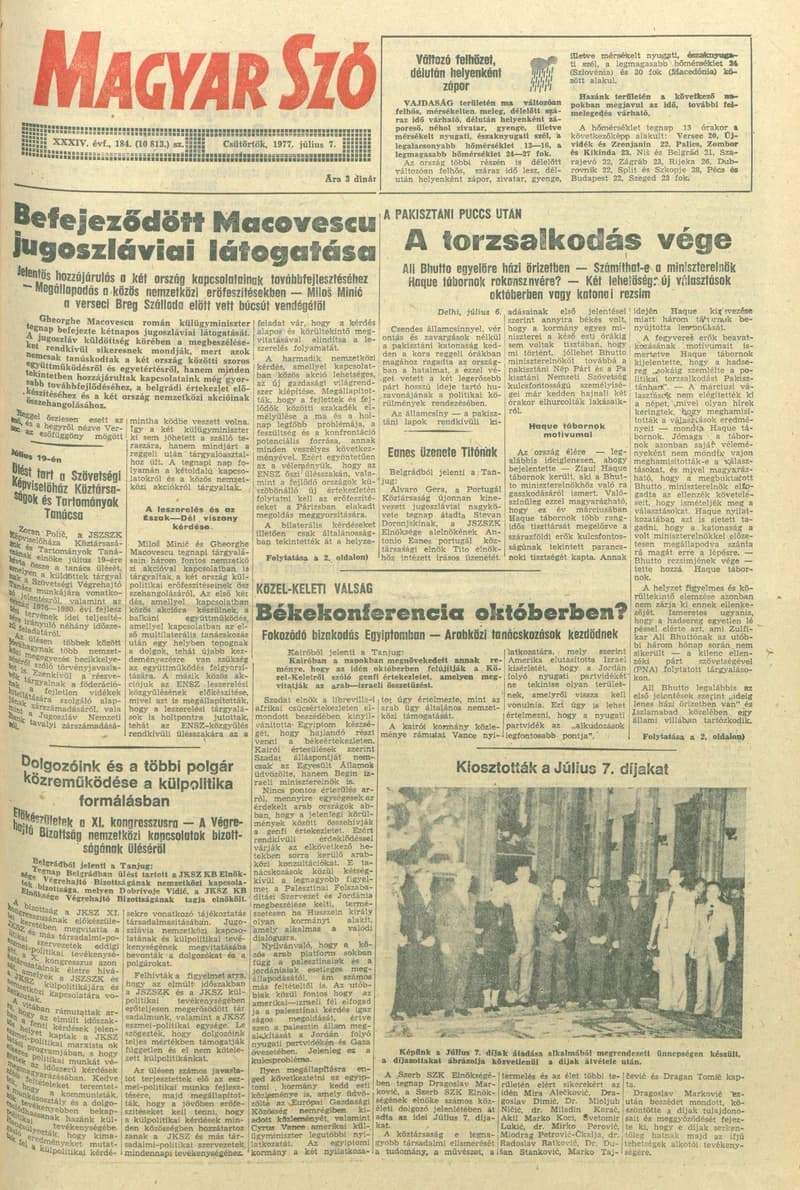 Magyar Szó, 34. évf. 1977. július 7. 184. sz.