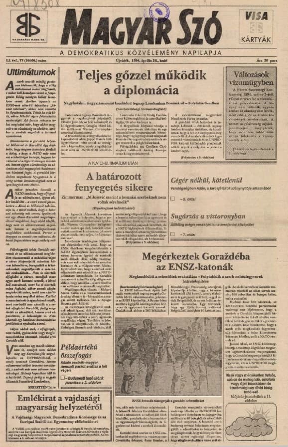 Magyar Szó, 51. évf. 1994. április 26. 77. sz. 1–16. oldal