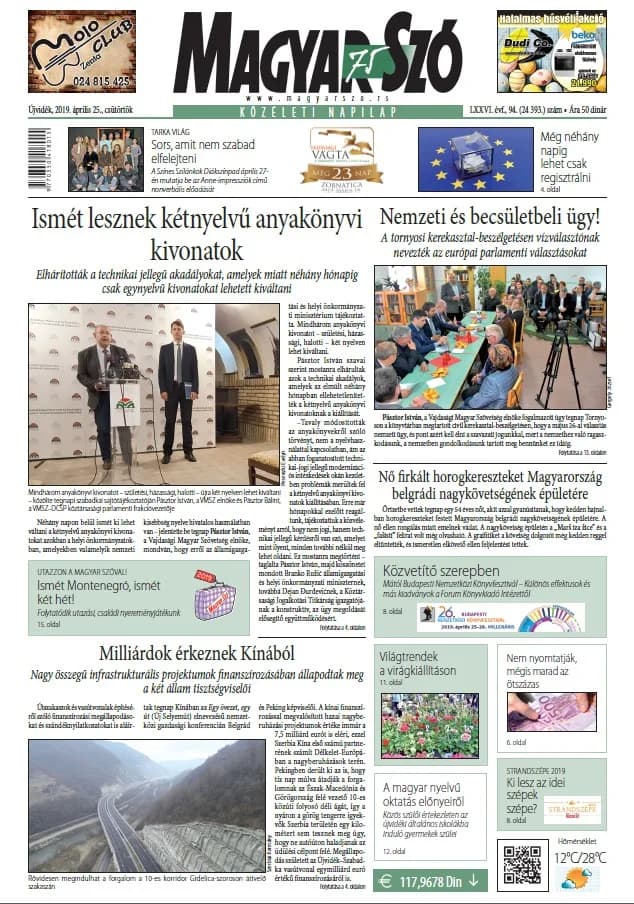 Magyar Szó, 76. évf. 2019. április 25. 94. sz. 1–20. oldal